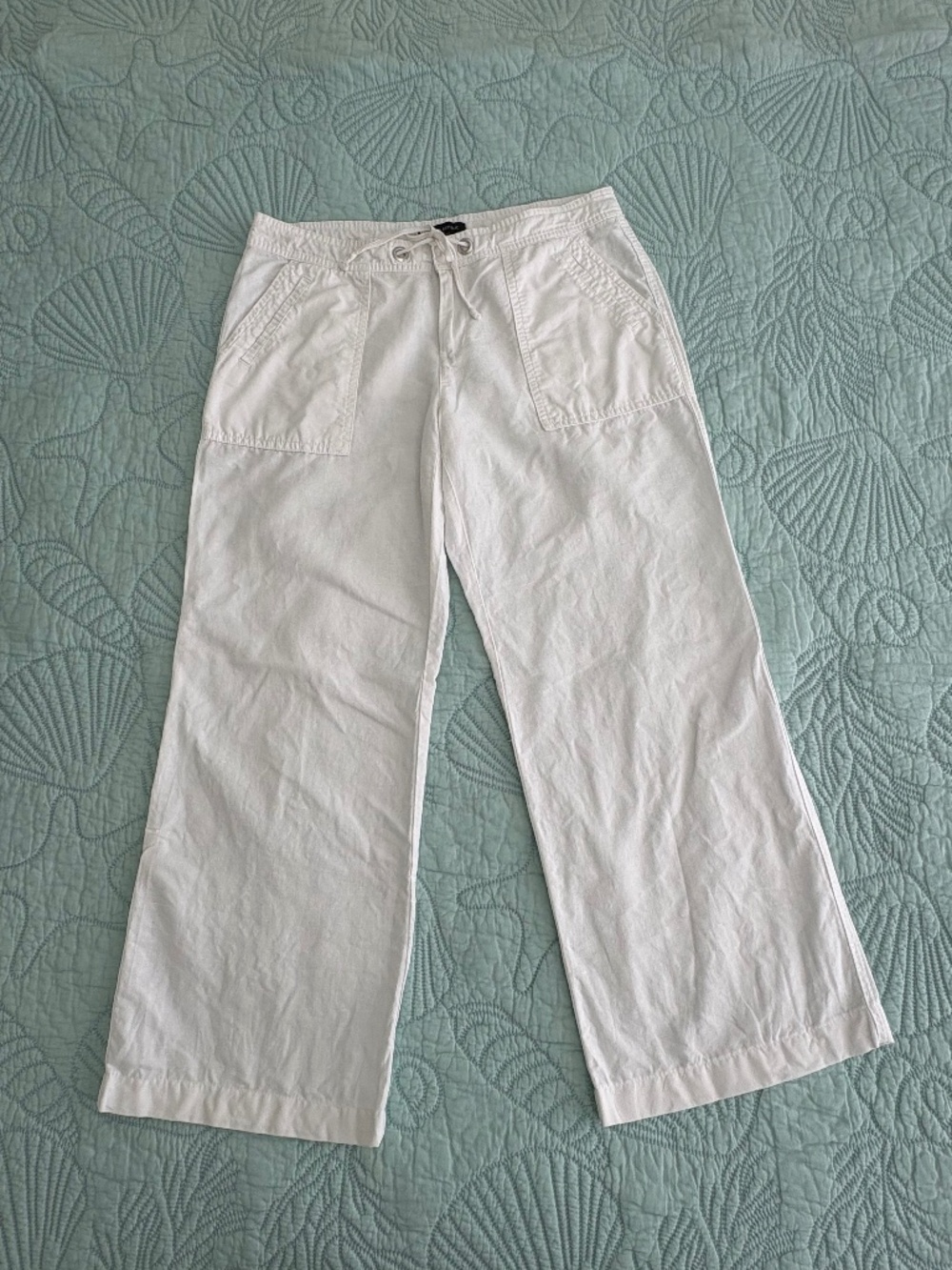Banana Republic Linen Cotton White Pants Size 12 Straight Leg Martin Fit